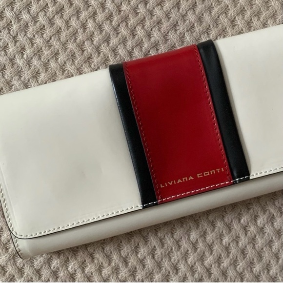 Liviana Conti Italian Leather Clutch – White with Red Stripe | NWOT - Picture 6 of 13